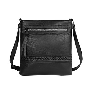 Knitted Decor Vegan Leather Crossbody Bag with Zipper Pocket
