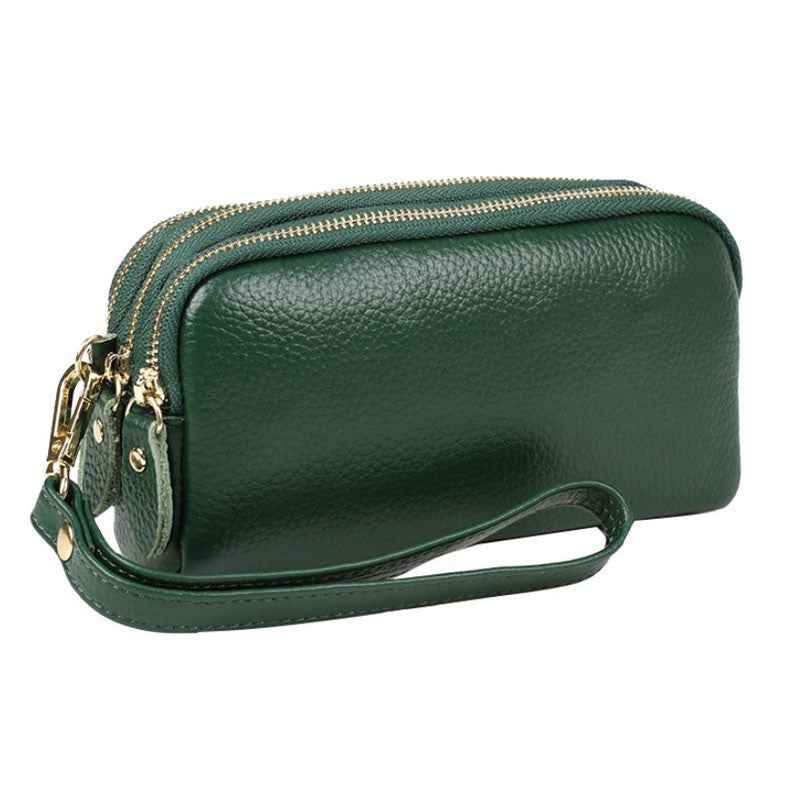 Ladies 3 Zipper Genuine Leather Wallet RFID Blocking Purse Credit Card Clutch - Green