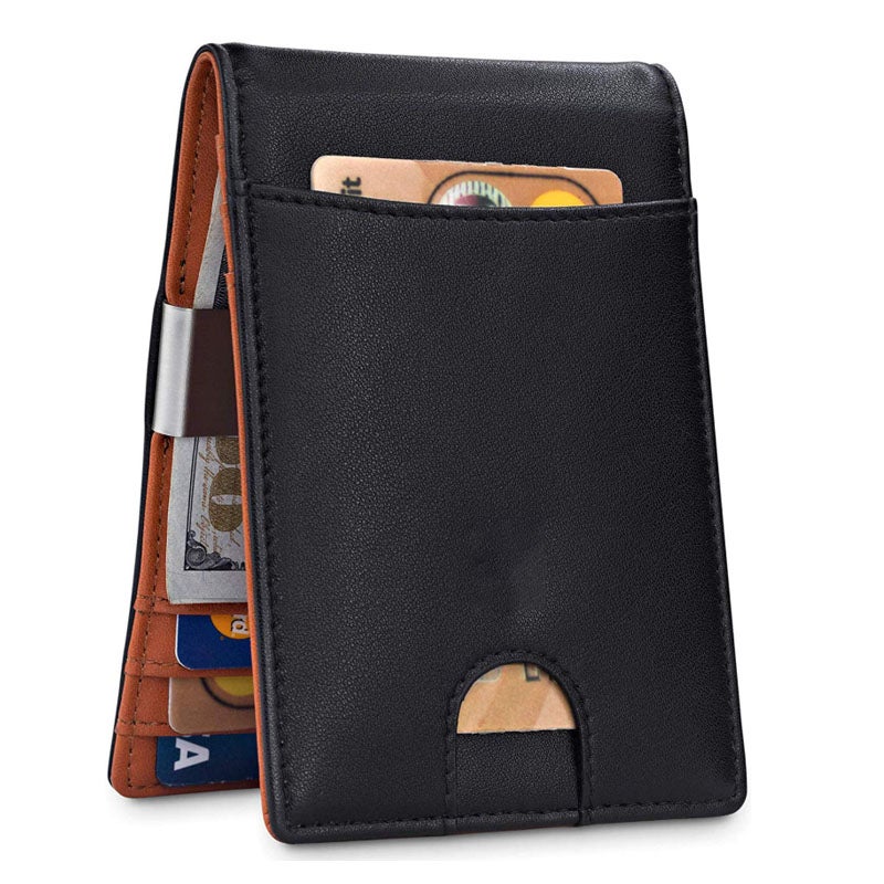 Genuine Leather Wallet for Men Slim with Card Slots Men's RFID Wallet Minimalist Front Pocket Money Clip Wallet with ID Window