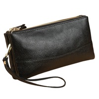 Women's Genuine Leather Wristlet Clutch Cell Phone Wallet, Multi Card Organizer Wallet Purse- Black