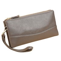 Women's Genuine Leather Wristlet Clutch Cell Phone Wallet, Multi Card Organizer Wallet Purse- Grey