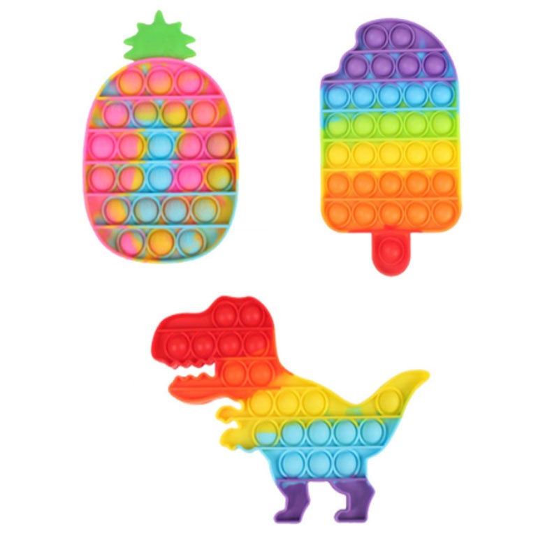 3 Packs Pop It Fidget Multicolor Sensory Toys for Kids 1 Pineapple, 1 Ice cream, 1 Dinosaur