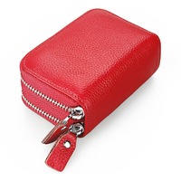 RFID Blocking Leather Wallet for Women, 11 slots Excellent Women's Genuine Leather Credit Card Holder- Red