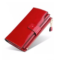 Womens Leather Wallets RFID Blocking Large Capacity Trifold Card Holder Ladies Phone Clutch- Wine Red
