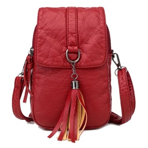 Washable Vegan Leather Double Layer Tassal Crossbody Phone Bag