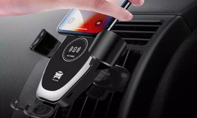 Wireless Car Charger Smartphone Holder Fast Charging Auto-Clamping Car Mount - Black