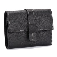 Women Genuine Leather Trifold Wallet - Black