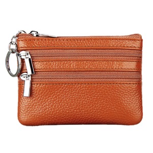 Women's Genuine Leather Coin Purse Mini Pouch Change Wallet with Key Ring- Brown