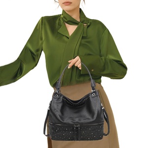 Women Studded Ladies Large Capacity Bucket Tote bag - Black