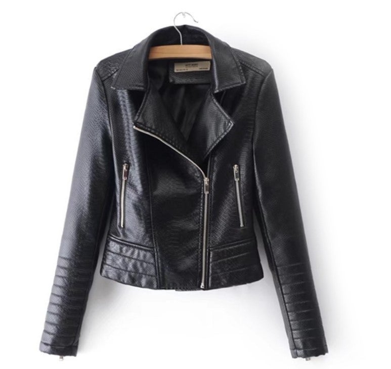 Womens Slim Fit Leather Jacket - Zip Up Motorcycle Short PU Moto Biker Outwear Fitted Slim Coat