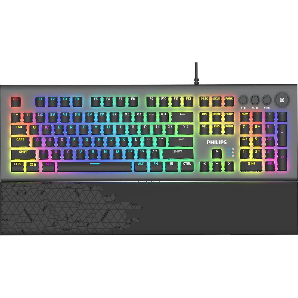 Philips SPK8624 USB Wired Mechanical Gaming Keyboard with Wrist Rest, RGB