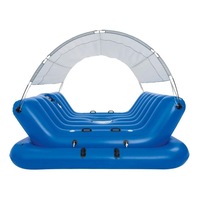 Inflatable Floating Island Lounger with Sunshade, Floating Island Pool Water Float with Sound Bar and Cup Holder