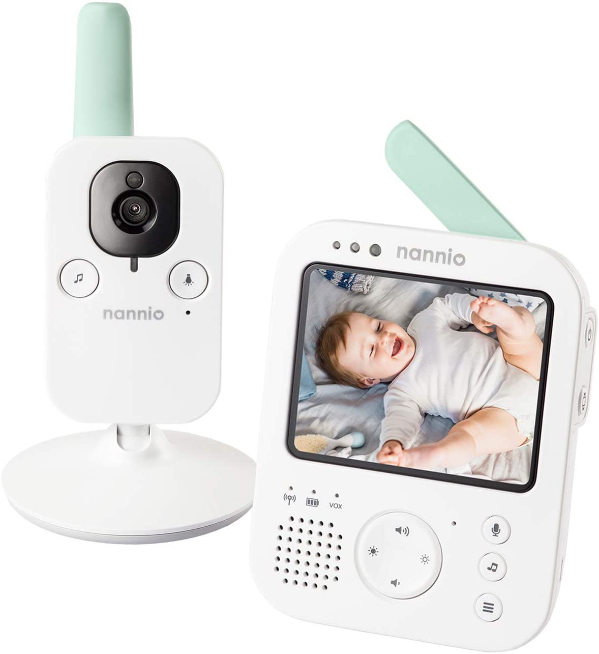 NANNIO Hero3 Video Baby Monitor Night Light, 3.5-inch Long Range Portable Parent Unit 2600mAh Rechargeable Battery Vibration Alert Room Temperature Display