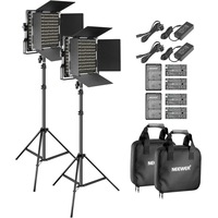 Neewer 2-Pack Bi-Color LED Video Light and Stand Kit with (4)Battery and (4)Charger-660 LED with U Bracket and Barndoor(3200-5600K),3-6.5 Feet Adjustable Light Stand for Studio,YouTube Shooting