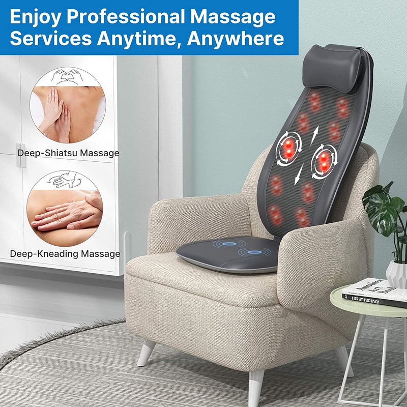 Folding Shiatsu Massage Chair with Heat - Back Neck and Shoulder Massager -  Adjustable Deep Kneading Rollers Self-Massager Seat with Vibration,  Electric Full Body Massage, Relieve Muscle Pain, Home 