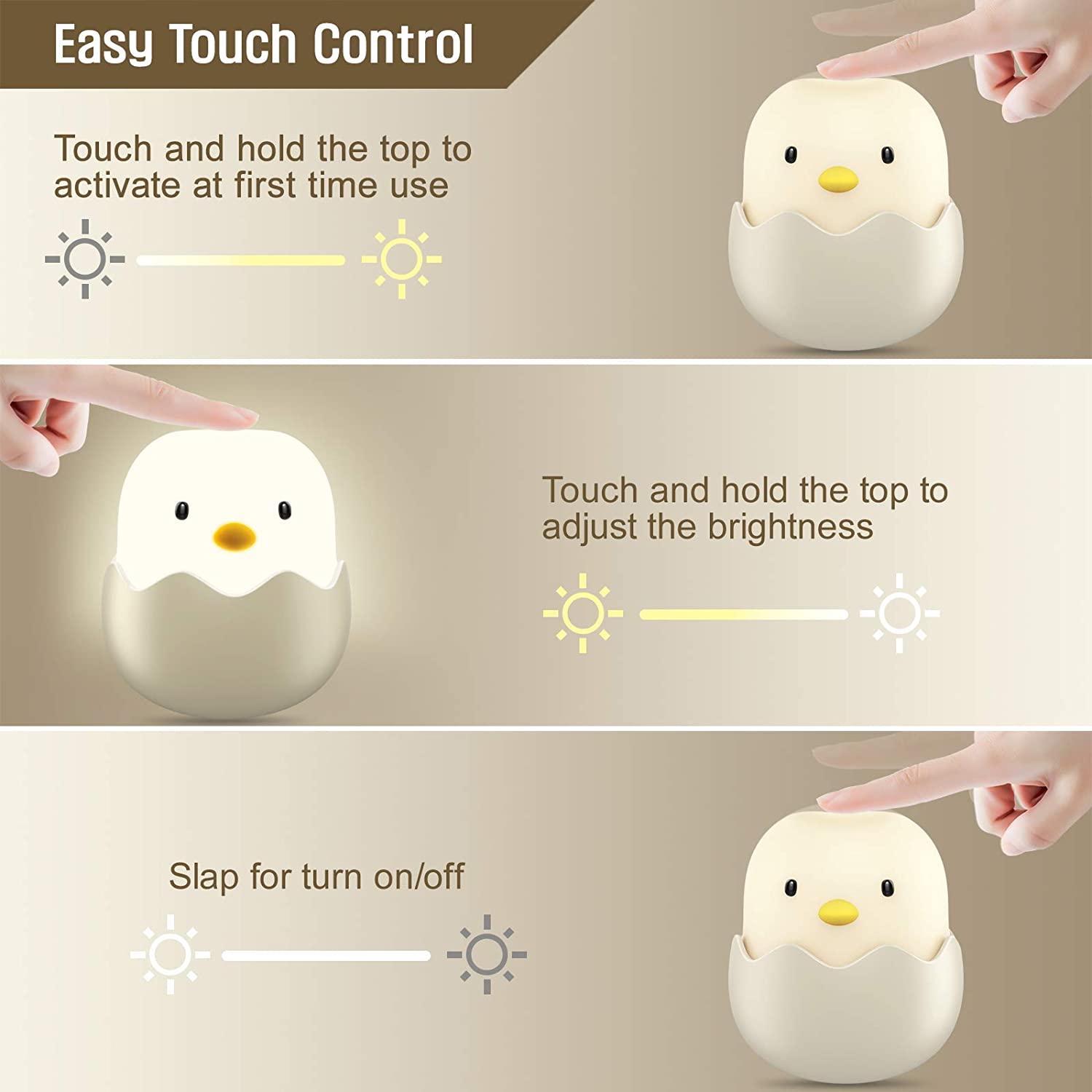 Cute Chick Night Light for Kids Birthday Gifts for Toddler Kids Tecboss Baby Night Light Soft Silicone Kids Nightlight Rechargeable LED Touch Lamp Baby Girl Boys Gifts 