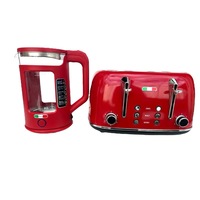 Vintage Electric 1.7L Glass Kettle and Toaster 4 Slice Combo Stainless Steel Red