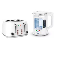 Vintage Electric 1.7L Glass Kettle and Toaster 4 Slice Combo Stainless Steel White