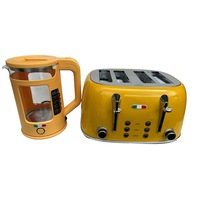 Vintage Electric 1.7L Glass Kettle and Toaster 4 Slice Combo Stainless Steel Yellow