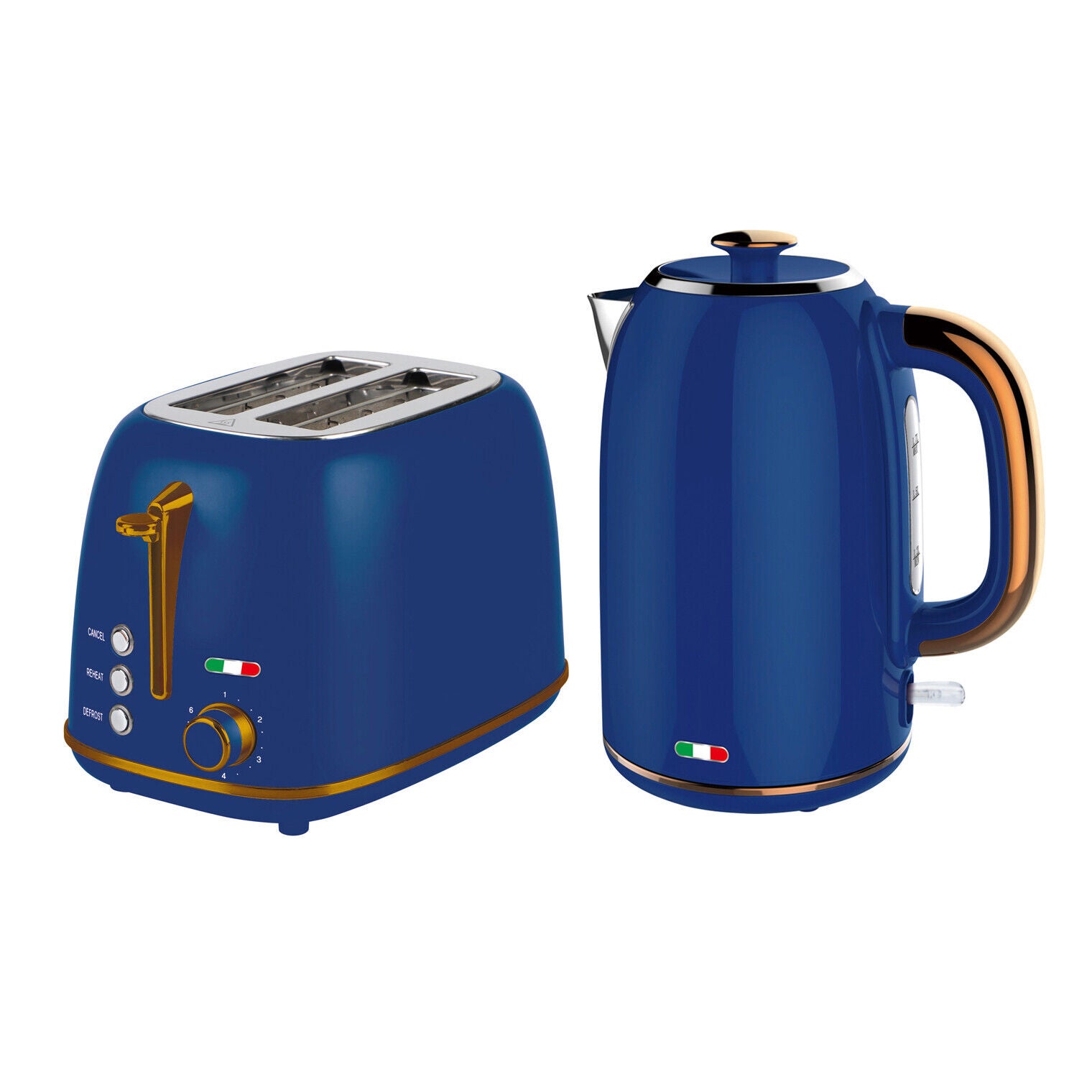 Vintage Electric Kettle and 2 Slice Toaster SET Combo Deal Stainless Steel Copper Blue
