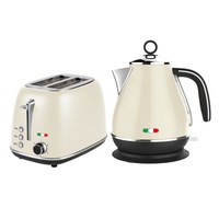 Vintage Electric Kettle and 2 Slice Toaster SET Combo Deal Stainless Steel Cream