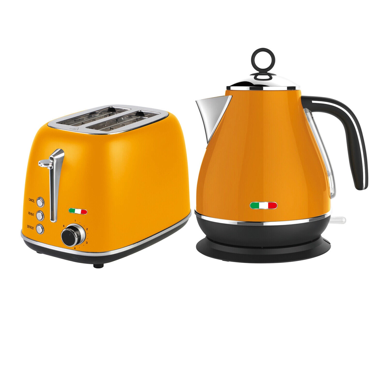 Vintage Electric Kettle and 2 Slice Toaster SET Combo Deal Stainless Steel Mango Orange