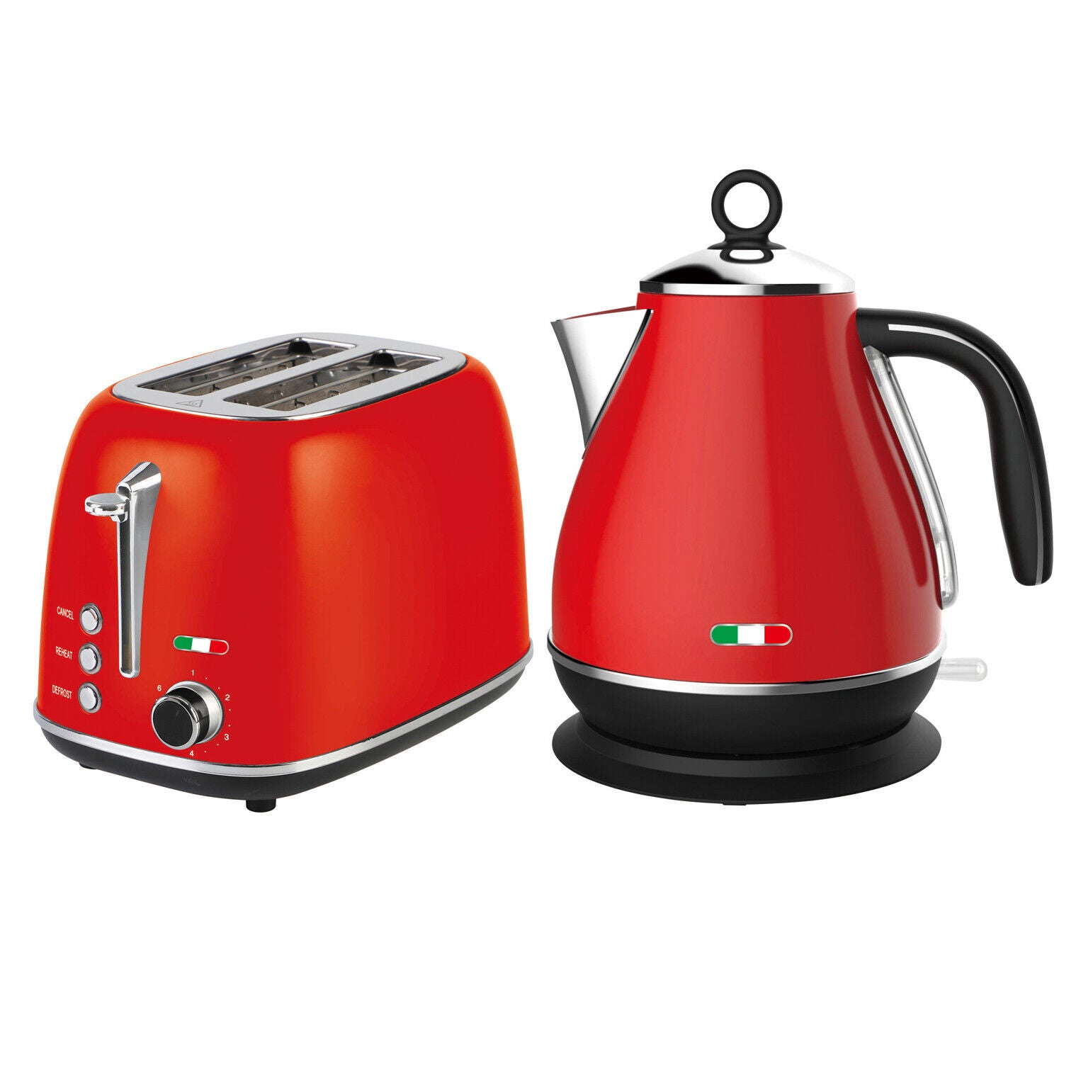 Vintage Electric Kettle and 2 Slice Toaster SET Combo Deal Stainless Steel Red