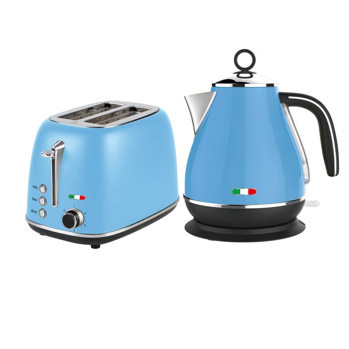 Vintage Electric Kettle and 2 Slice Toaster SET Combo Deal Stainless Steel Sky Blue