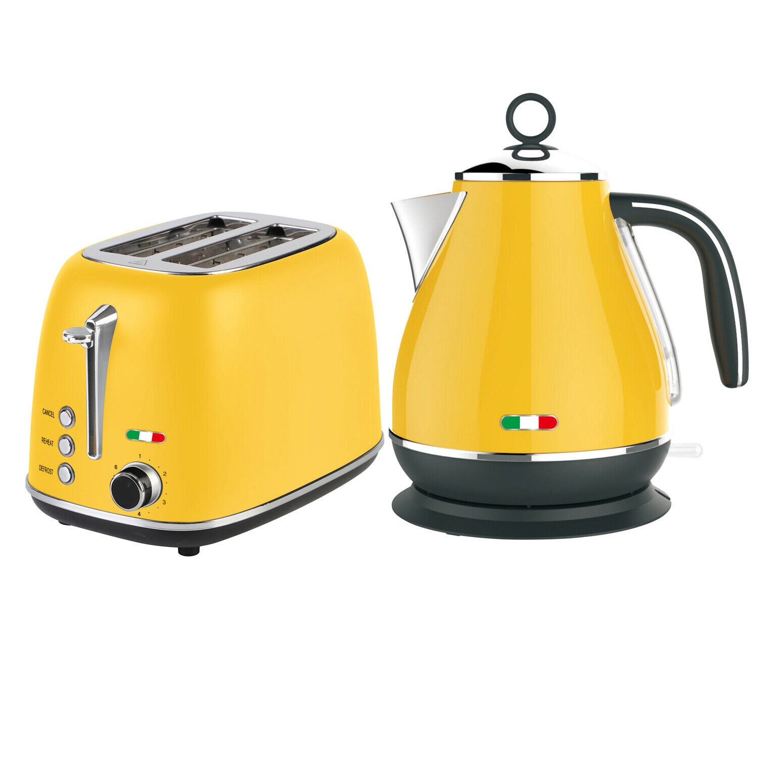 Vintage Electric Kettle and 2 Slice Toaster SET Combo Deal Stainless Steel Yellow