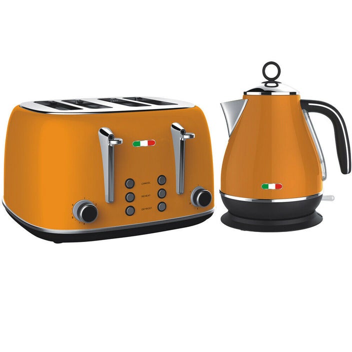 Vintage Electric Kettle and Toaster Combo Mango Orange Stainless Steel