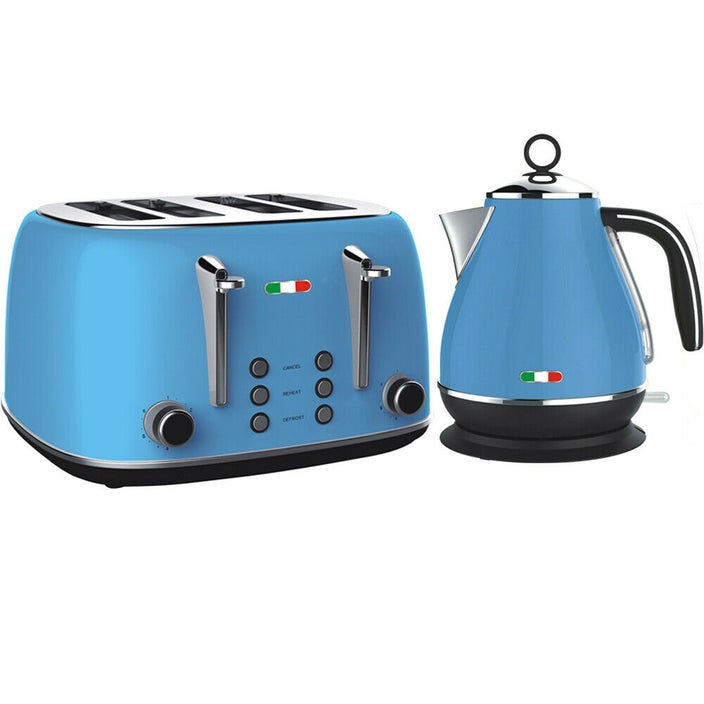 Vintage Electric Kettle and Toaster Set Combo Sky Blue Stainless Steel