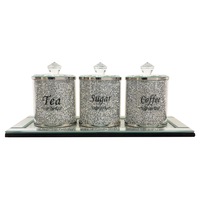 Crystal Sugar, Coffee, Tea Canister with Mirrored Tray