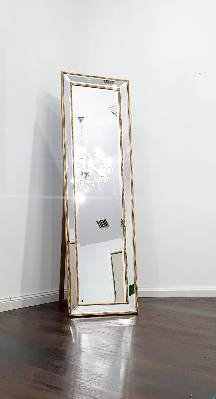 Gold Beaded Framed Mirror - Free Standing 50cm x 170cm