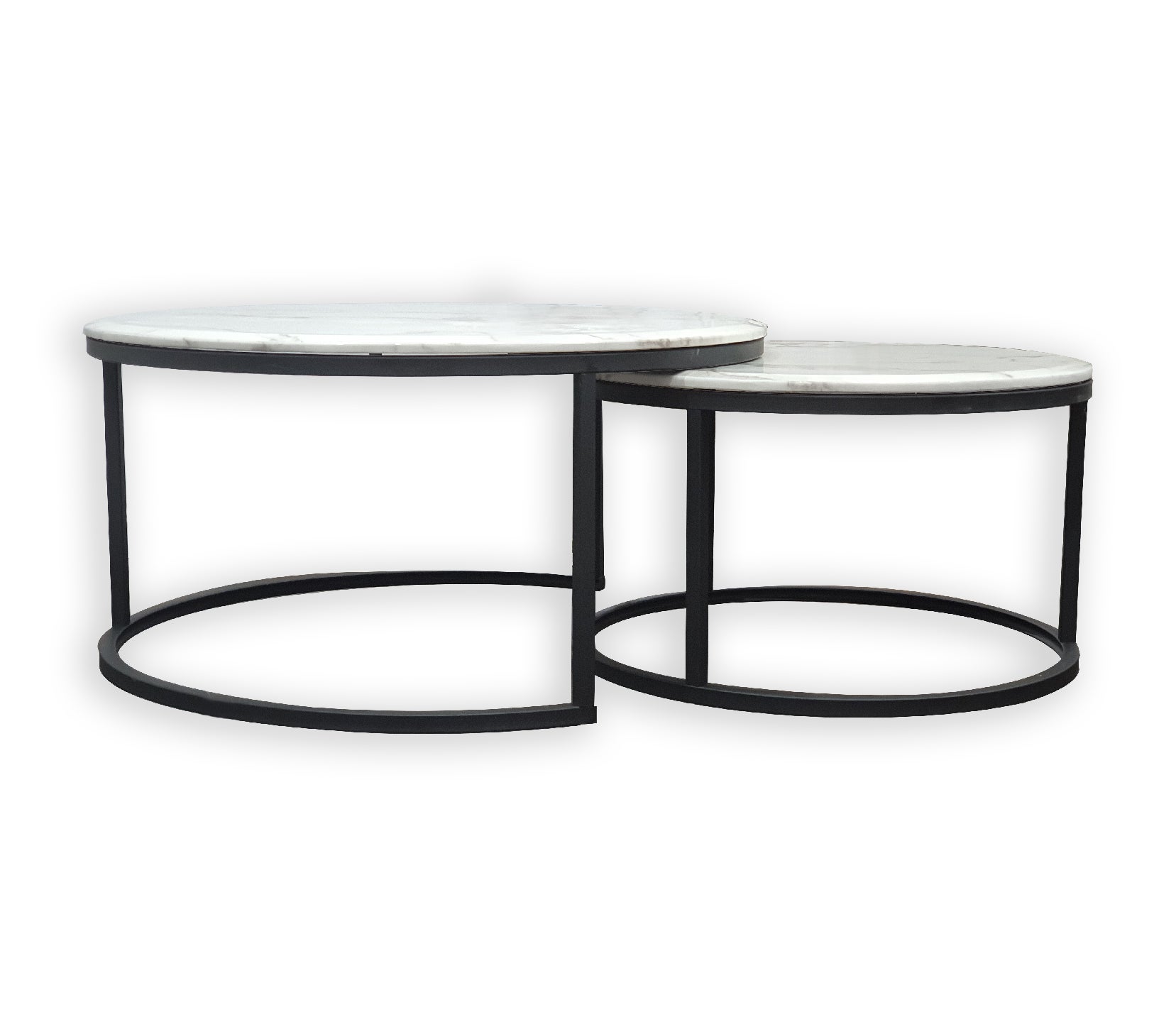 Romana set of 2 Marble Top Nesting Coffee Table - Large 80cm/60cm - Black