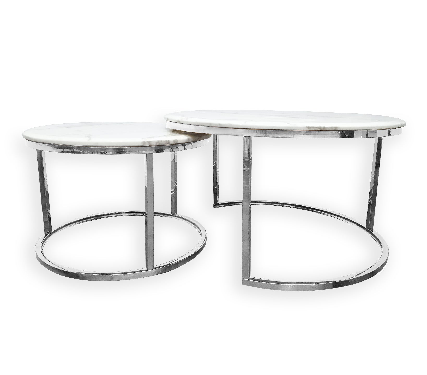 Romana set of 2 Marble Top Nesting Coffee Table - Large 80cm/60cm - SILVER