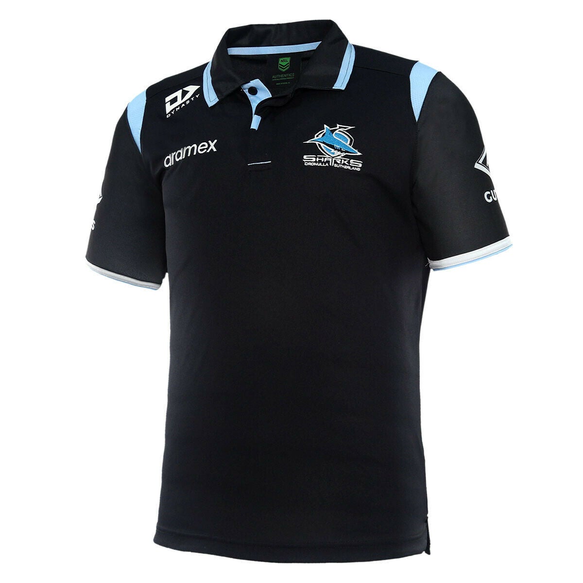 NRL 2022 Media Polo Shirt - Cronulla Sharks - Adult - Mens - Black - DYNASTY