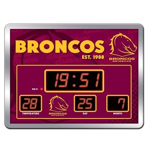 Buy NRL LED Scoreboard Clock - Brisbane Broncos - 45x33cm - Time Temp ...