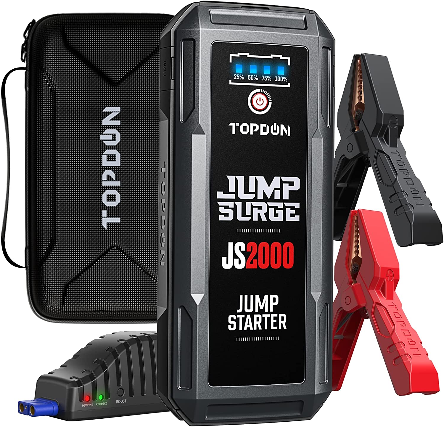 Car Jump Starter Battery Charger TOPDON JS2000 16000mAh 2000A Peak Portable Car Battery Booster