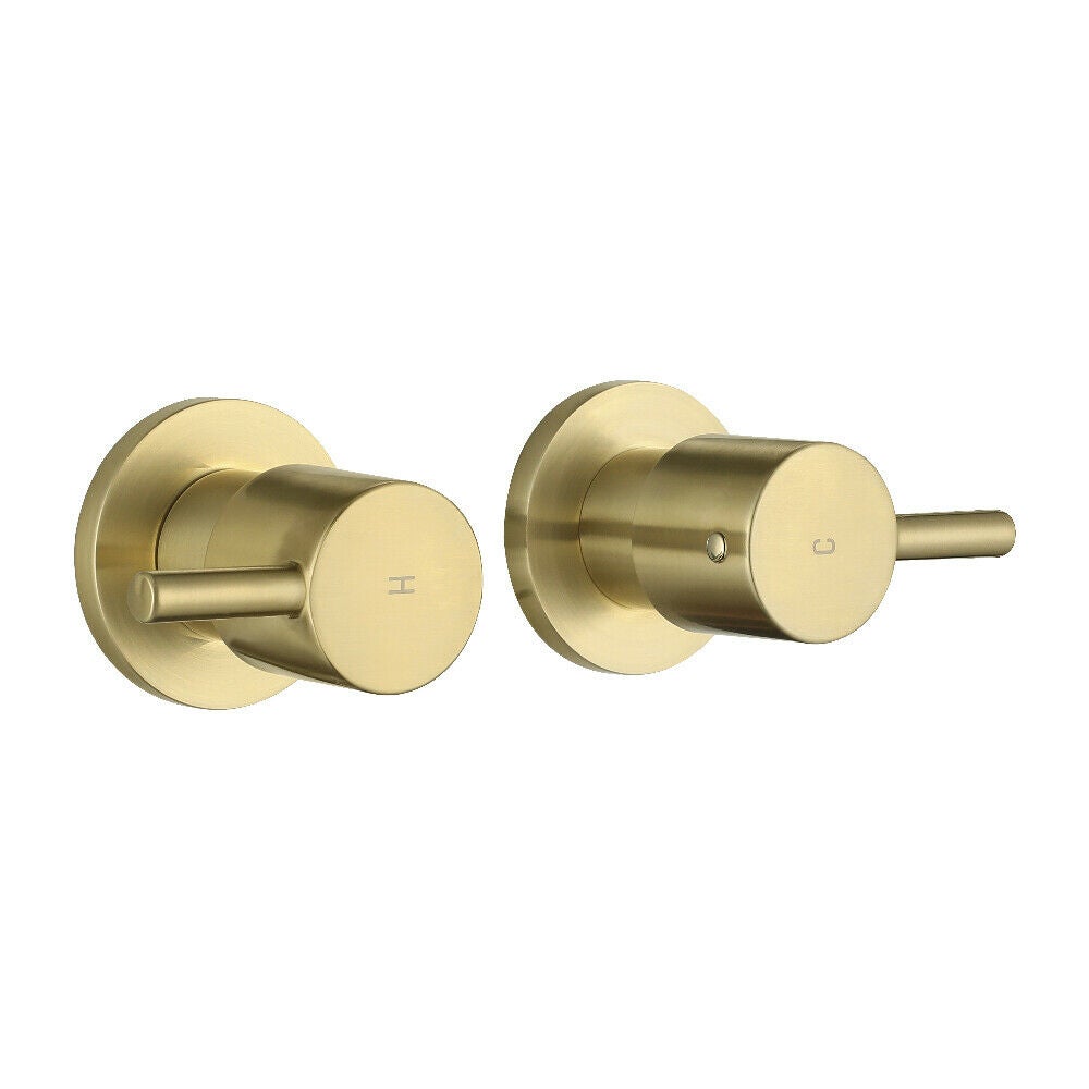 Decaura Brushed Gold Shower Mixer Tap Double Handles Bath Tap 1/4 Turn