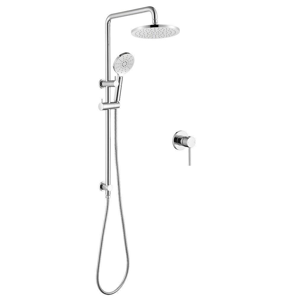 Decaura Rain Shower Head Set 9" Chrome Brass Rail 2in1 set Single Shower Mixer