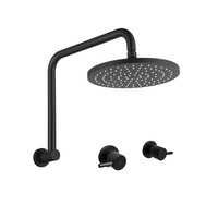 Decaura WELS Rain Head Set 9" Black Brass Gooseneck Shower Arm With 1/4 Turn Shower Twin Taps