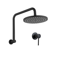 Decaura WELS Rain Head Set 9" Black Brass Gooseneck Shower Arm With Shower Mixer
