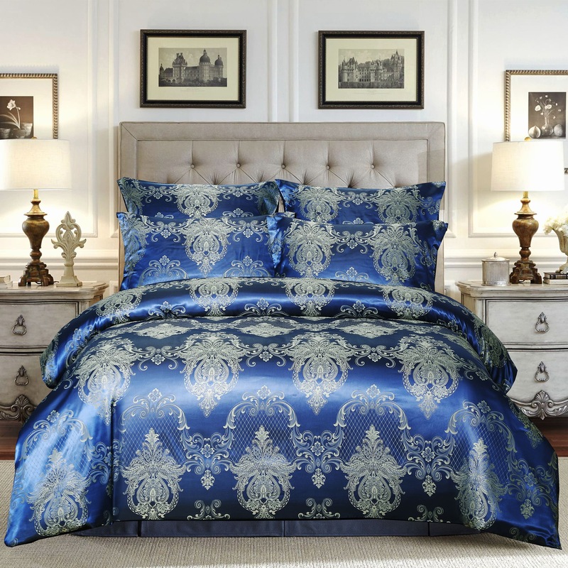 Buy Bedding N Bath 500TC Jacquard 3 Pcs Comforter Set Design Damask Royal Blue MyDeal