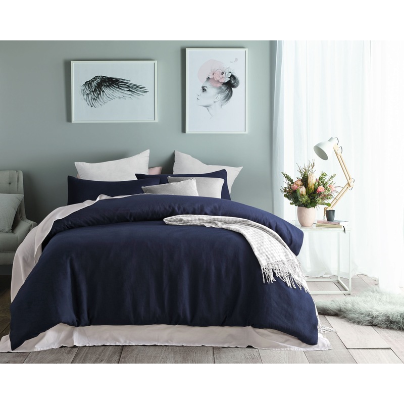 Buy Accessorize Waffle Polyester Quilt Cover Set - Navy - MyDeal