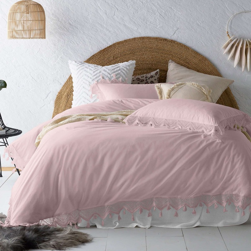 Buy Gypsy Deep Blush 100 Cotton Tassel Quilt Cover Sets MyDeal