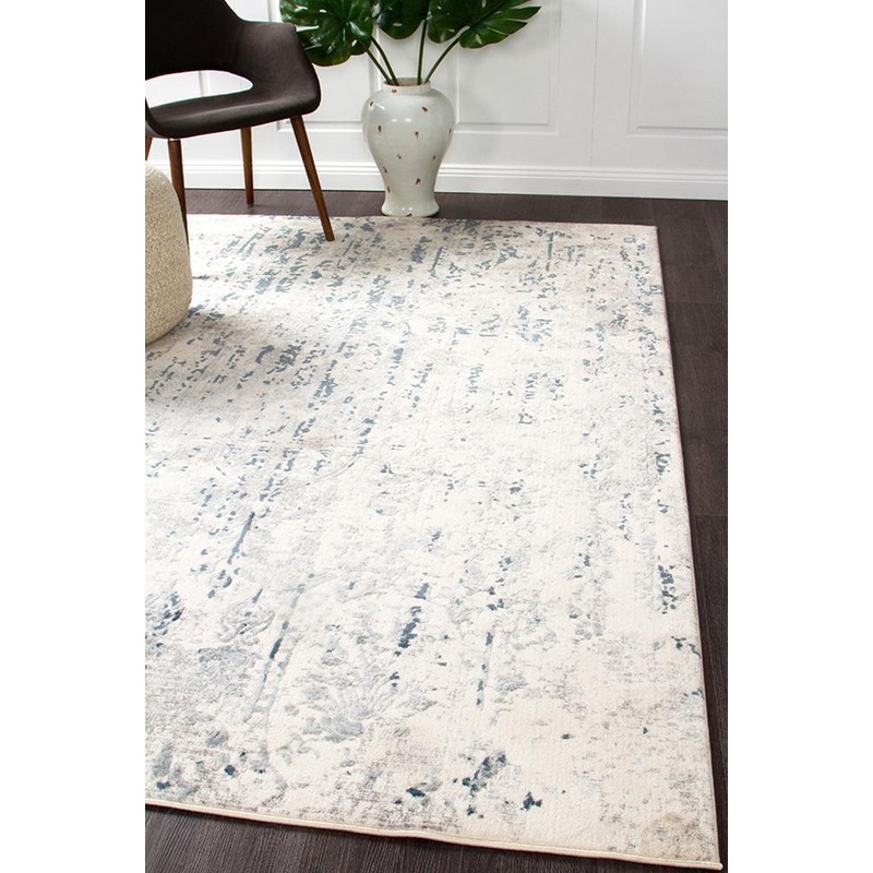 Buy Kendra Farah Distressed Contemporary Rug White Blue Grey MyDeal