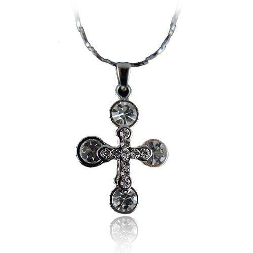 14k white Gold GF with crystals brilliant cross pendant necklace