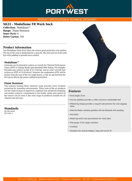 Buy 2 Pair Portwest Modaflame FR Work Safety Socks Fire Flame Resistant ...