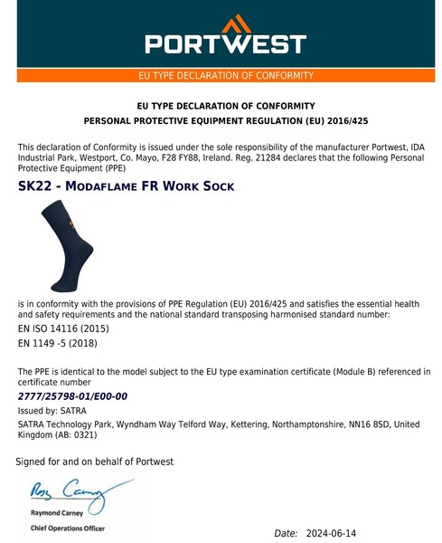 Buy 2 Pair Portwest Modaflame FR Work Safety Socks Fire Flame Resistant ...