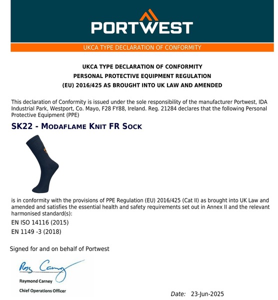 Buy 2 Pair Portwest Modaflame FR Work Safety Socks Fire Flame Resistant ...